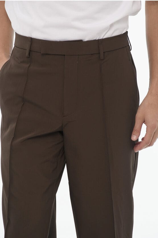 Rechte, slim fit pintuck-broek in bruin