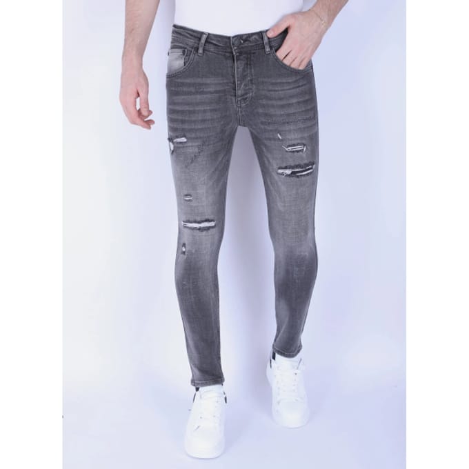 Stonewashed Slim-fit Mannen Jeans met Stretch - 1093 - Grijs