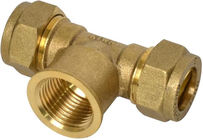 Sanivesk knelkoppeling T-stuk metaal 15mmx1/2"Fx15mm