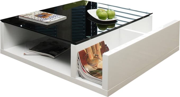 Salontafel Gemma Wit - Zwart - MDF - Vierkant - 100x100cm - Hoogte 30 cm