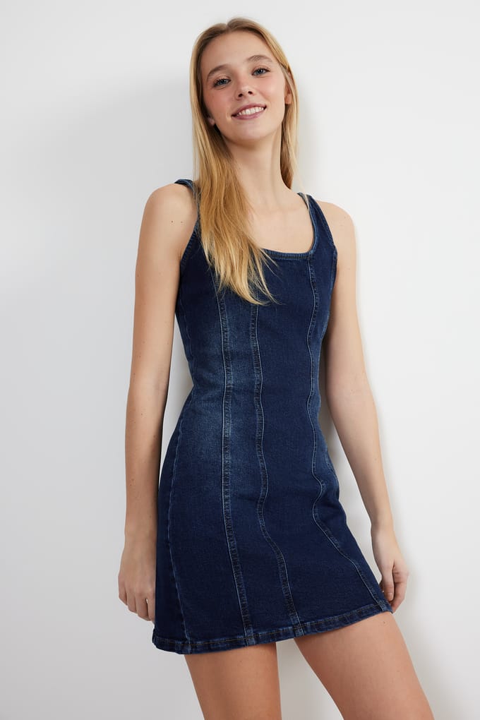 Platte, mouwloze midi-jurk voor dames, casual/aansluitend model.
