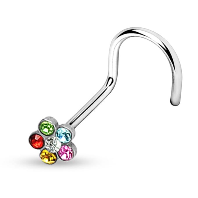 Neuspiercing U-bocht bloem 0.8x6x4 - regenboog - LMPiercings