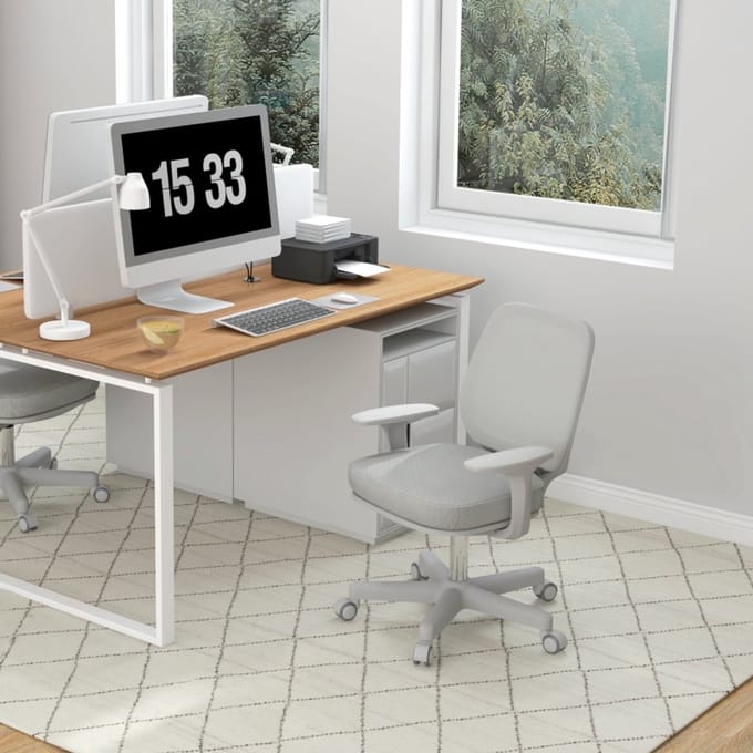 REDOM - Ergonomische Bureaustoel - Draaifunctie - In Hoogte Verstelbaar - Polyester - Grijs - 55 X 48 X 82,5-94,5 Cm