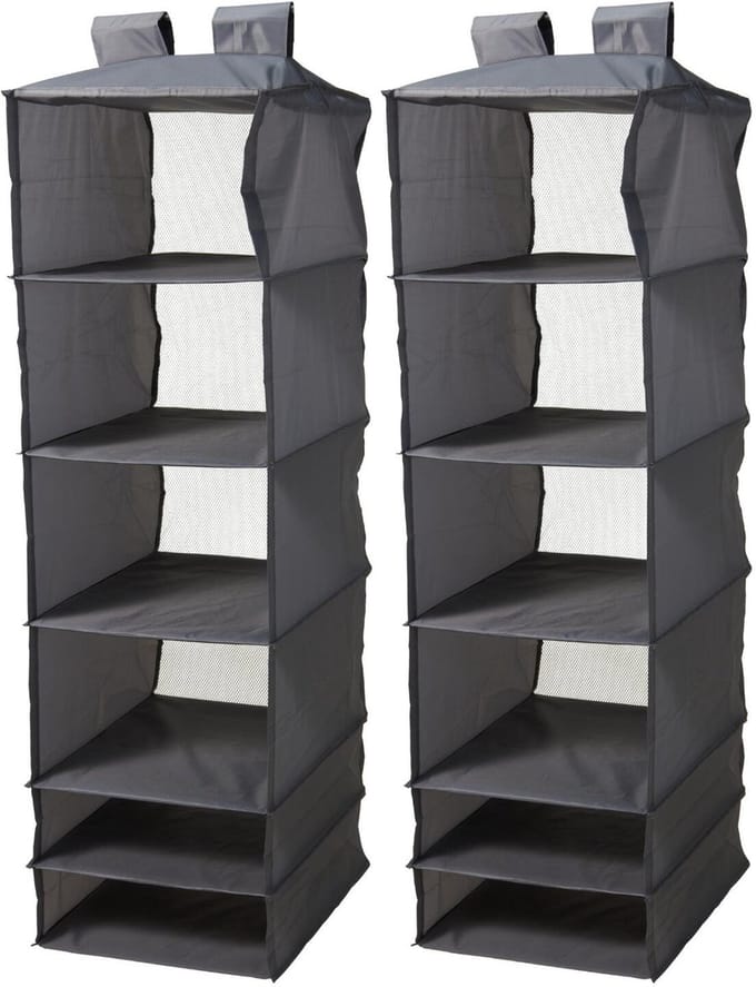 Redcliffs opbergkast - 2x - 6 planken - donkergrijs - polyester - opvouwbaar - kledingkast/organizer