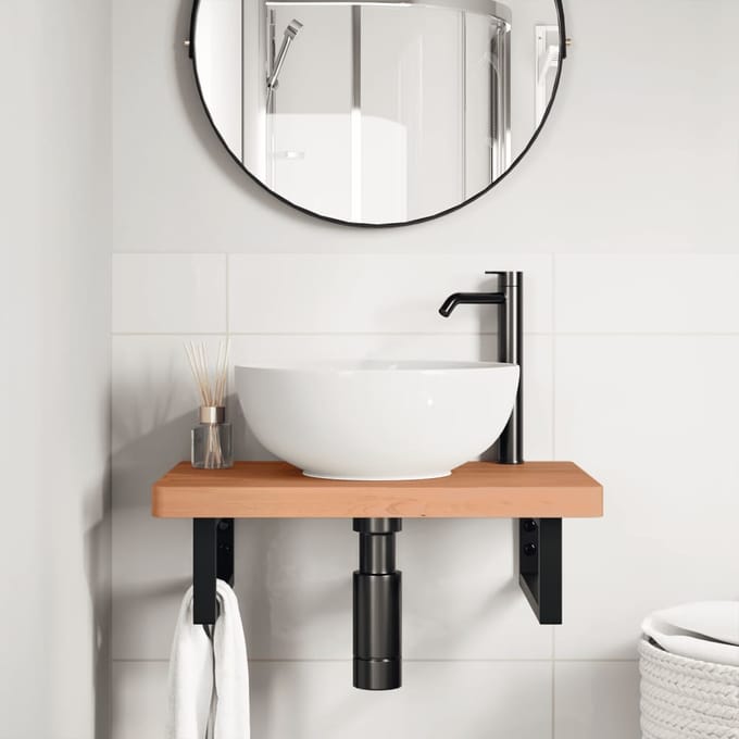 vidaXL - Badkamer - wandschap - staal - en - massief - beukenhout