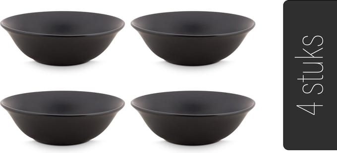 vtwonen - Kommen - Set van 4 - Mat Zwart - Porselein - Ø 15cm