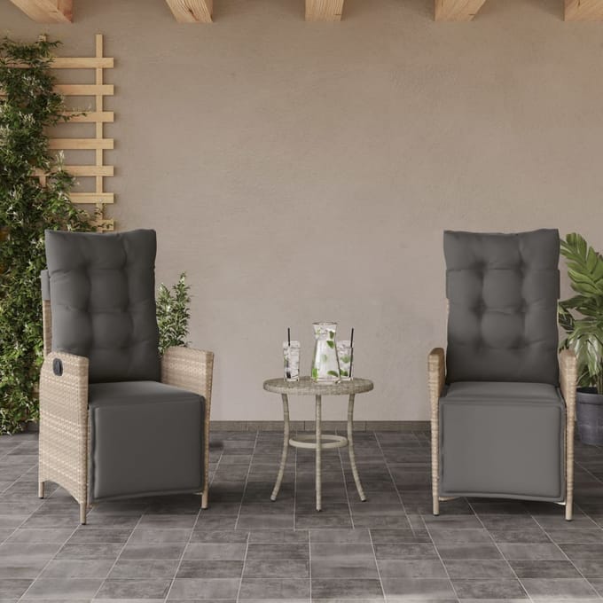 vidaXL - Tuinstoelen - 2 - st - verstelbaar - voetensteun - poly - rattan - lichtgrijs