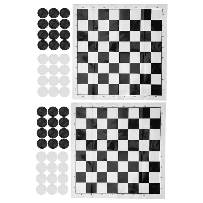2 Sets Internationaal Damspel Set met Plastic Film Dambord Reisbordspellen Set white