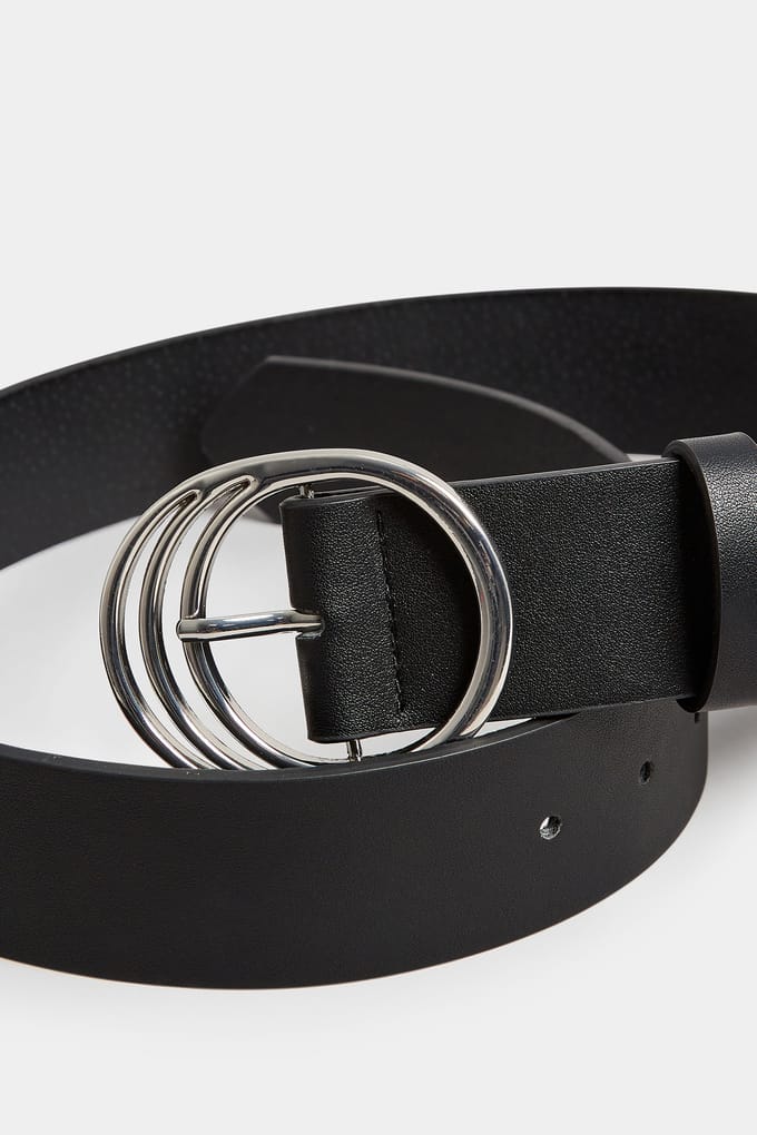 Yours Riem Met Drievoudige Cirkelgesp In Zwart/Zilversize 56-60
