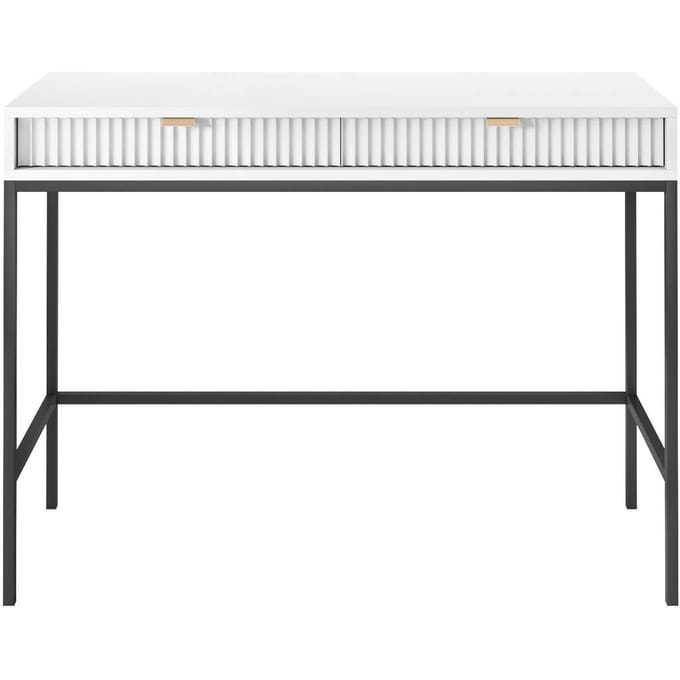 Selsey Vellore - Toilettafel 104 cm - wit met geribbelde fronten en gouden handgrepen
