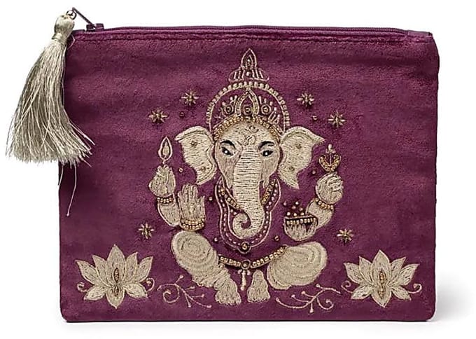 Etui fluweel paars met Ganesha – 20 cm x 15 cm