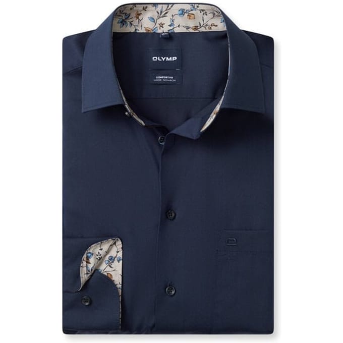 OLYMP Luxor Overhemd, Comfort Fit, New Kent, Marineblauw