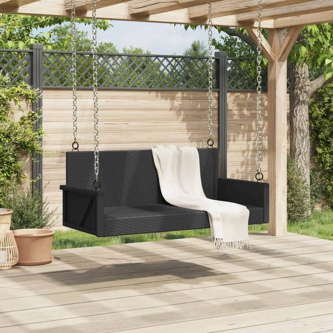 vidaXL - Schommelbank - 119x56x48 - cm - poly - rattan - zwart