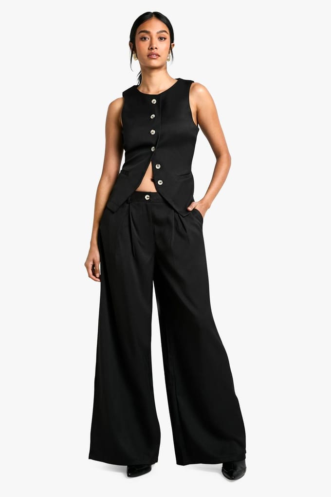 boohoo Dames Woven Tailored Button Waistcoat | Zwart | Maat: 44
