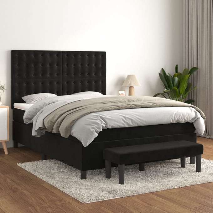 vidaXL - Boxspring - met - matras - fluweel - zwart - 140x200 - cm