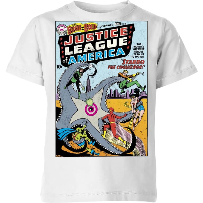 Justice League Starro The Conqueror Cover Kids' T-Shirt - White - 122/128 (7-8 jaar)