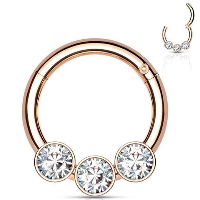 Piercing 3 crystals 1.2x8 - rose goud - LMPiercings