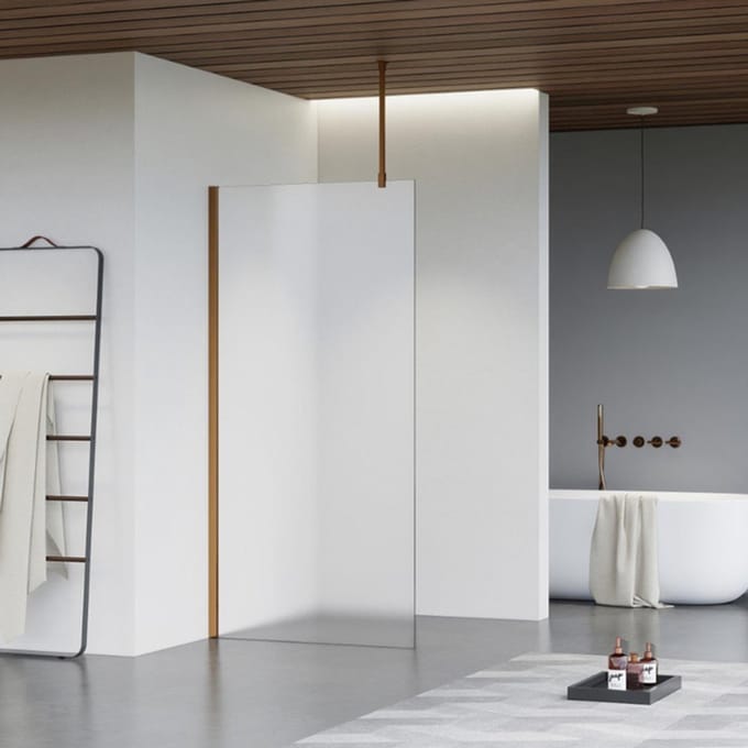 FugaFlow Eccelente Vetro inloopdouche badkamer - 100x200cm - mat glas - plafondarm - geborsteld koper