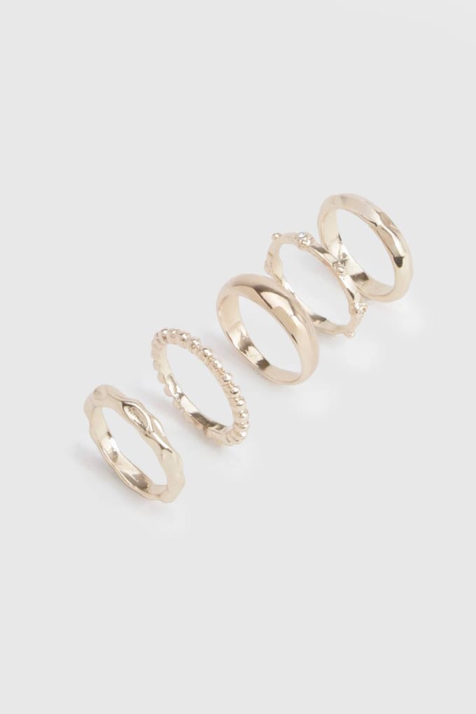 boohoo Dames Gouden Abstracte Ringen 5-Pack | Maat: Small/Medium