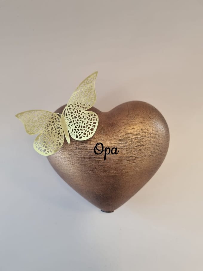 Urn hart met vlinder - opa - brons - 450 ml