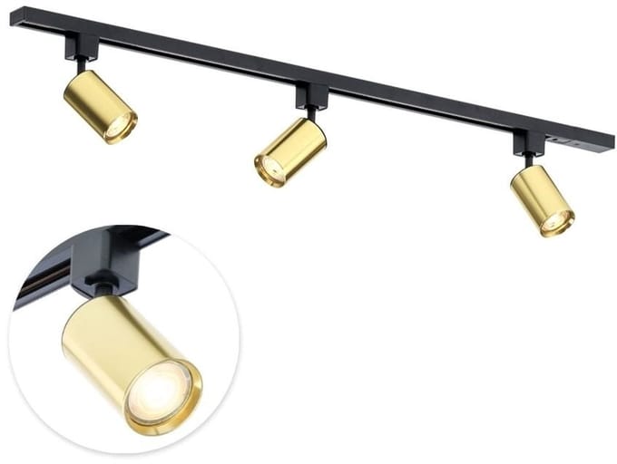 Qub Focus Railverlichting - Goud/Zwart -100 cm - I-Vorm - 3x GU10 Spots - Dimbaar - Complete Set