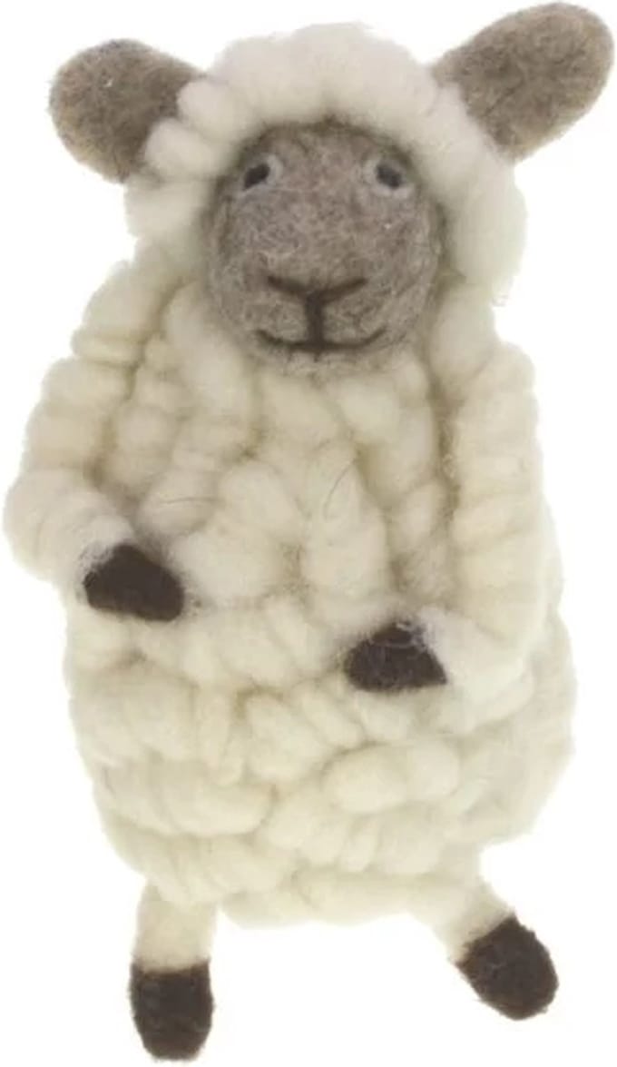 Schaap hangend vilt wit 7x6x14cm