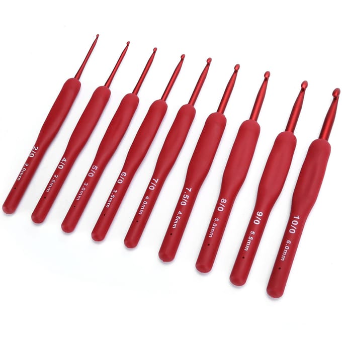 Lot de 9 crochets ergonomiques pour pull, fil à coudre, poignée rouge, accessoires d'artisanat, outils de tricot brown