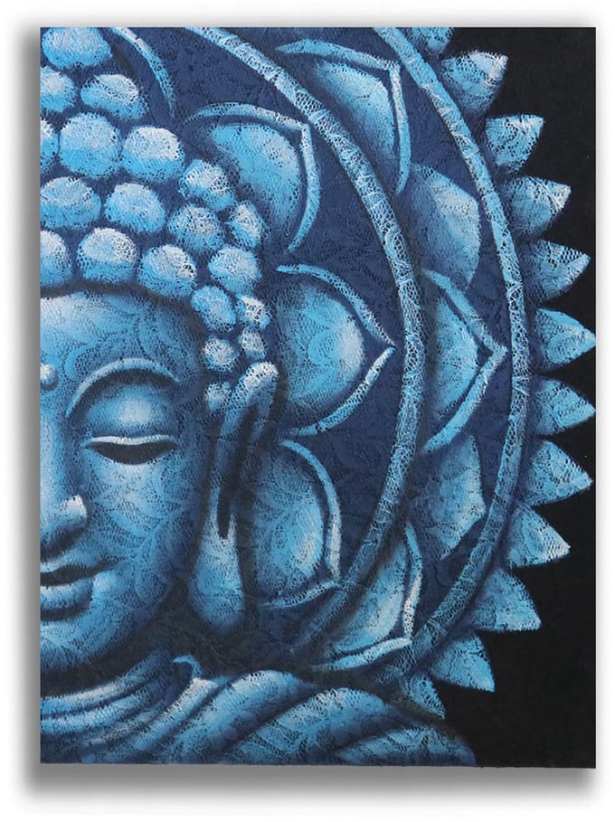 Schilderij Blauwe halve Boeddha Mandala 60x80cm