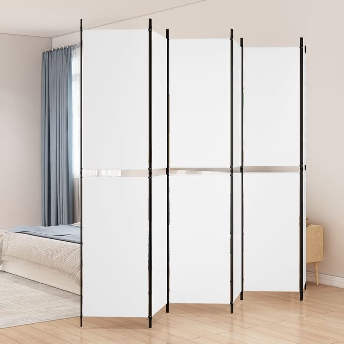vidaXL - Kamerscherm - met - 6 - panelen - 300x220 - cm - stof - wit