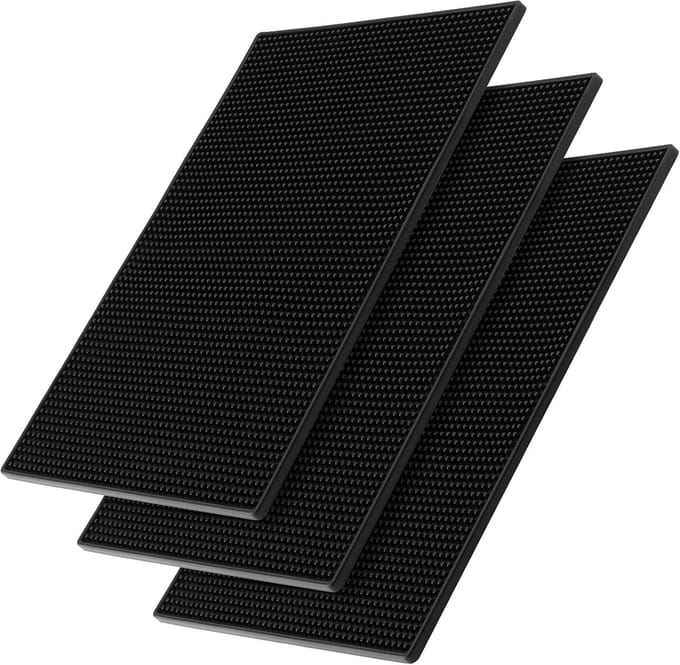 Barmatten Set - Afdruipmatten Rubber - Glazen Drogen - Antislip Noppenstructuur - 3 stuks 40x30 cm - Zwart