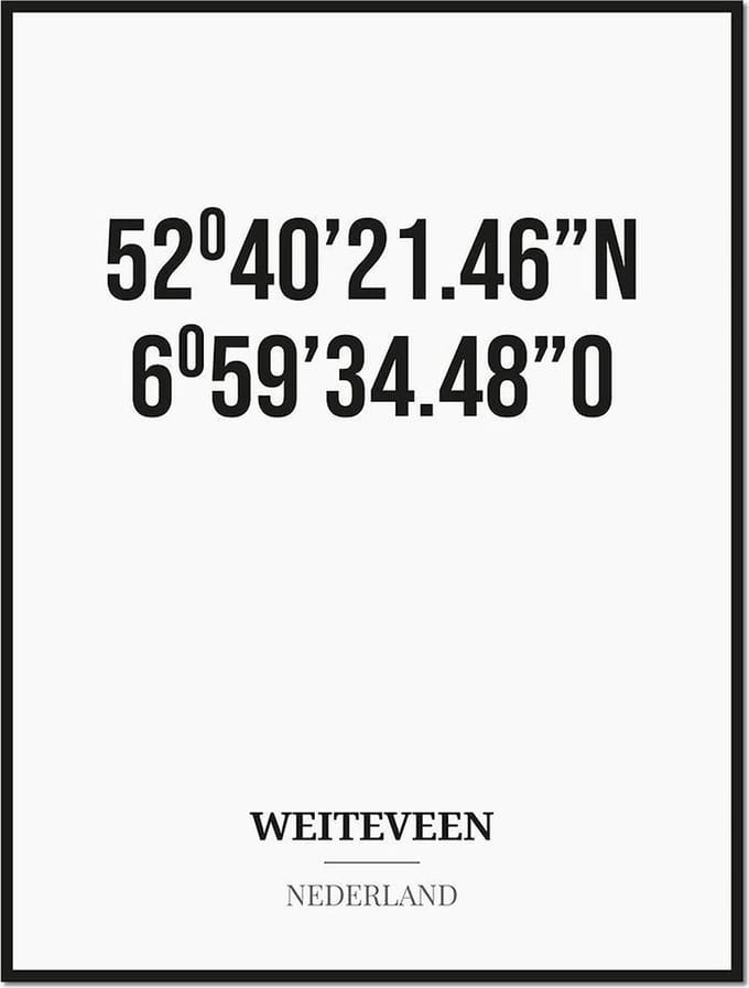 Poster/kaart WEITEVEEN met coördinaten