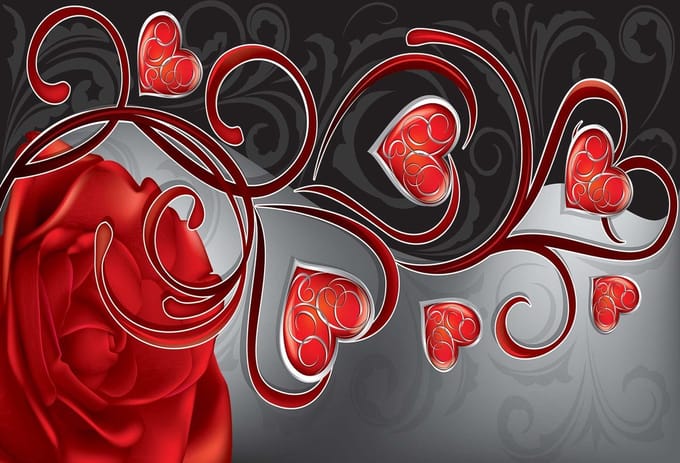 Fotobehang Heart Rose Abstract | PANORAMIC - 250cm x 104cm | 130g/m2 Vlies