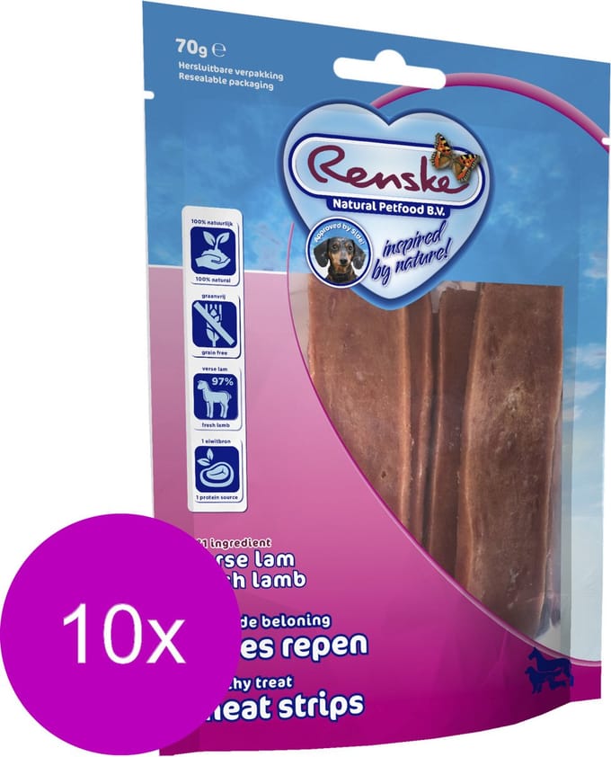 10x Renske Gezonde Beloning Vleesstrips Lam 70 gr