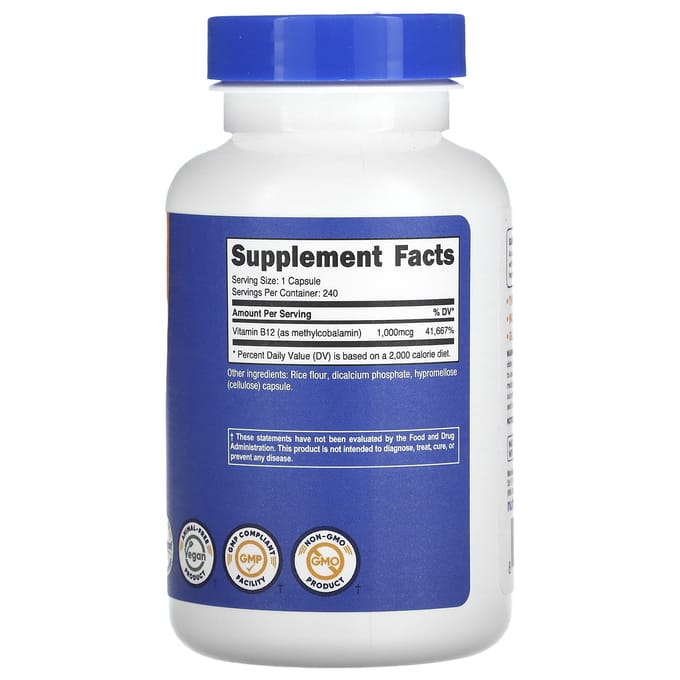 Nutricost, Vitamine B12, 1.000 mcg, 240 capsules
