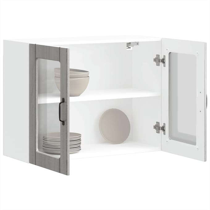 vidaXL - Keukenbovenkast - met - glazen - deur - Lucca - grijs - sonoma - eiken