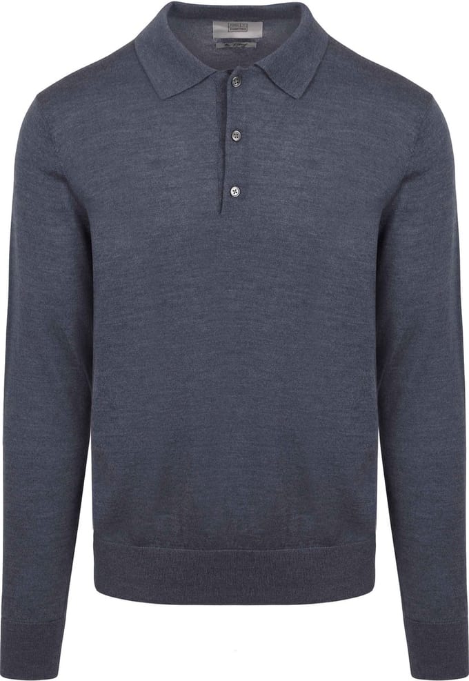 King Essentials The Robert Long Sleeve Poloshirt Merino Antraciet - Maat S - Heren - Pullovers