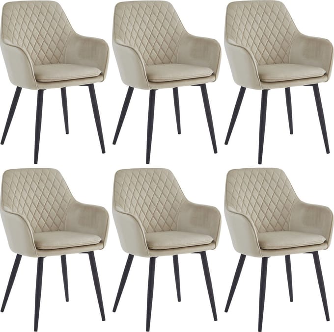 Colenis® - Laura Eetkamerstoel - Set Van 6 - Beige - Velvet - Design - Industrieel - Met armleuning