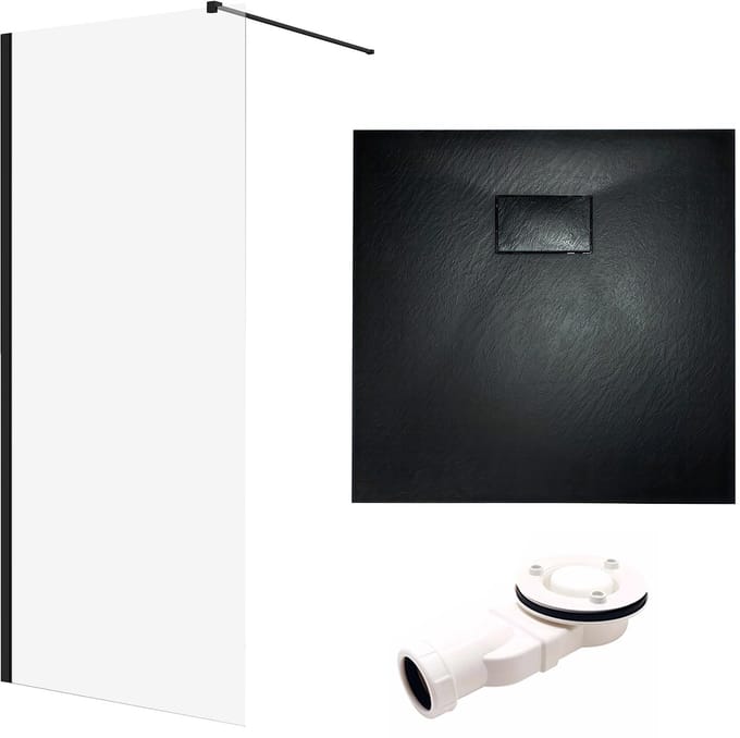 Ketil Vidar doucheset 80 x 80 cm zwart - walk-in douchewand met douchebak