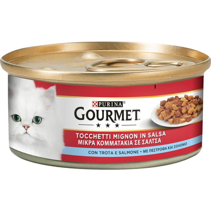 24 x 195g Gourmet natvoer voor katten met forel & Zalm