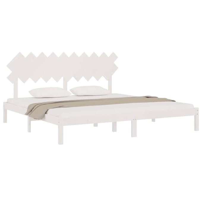 vidaXL - Bedframe - massief - hout - wit - 200x200 - cm