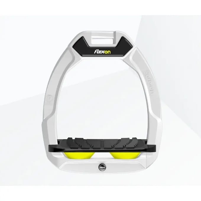 Safety stirrups rijders Schuin Grip Wit/Zwart/Geel Flex-On Safe-On