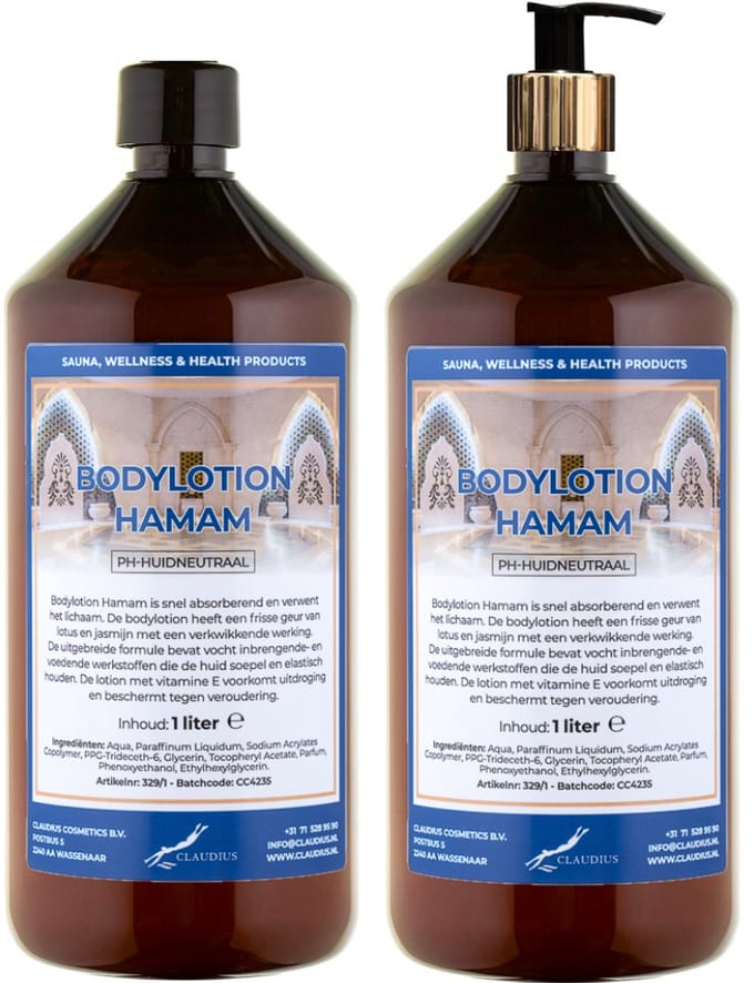 Bodylotion Hamam 1 Liter - met gouden pomp - set van 2 stuks