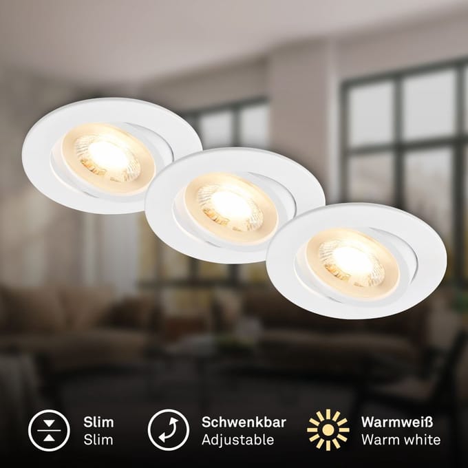 BRILONER Piwo – Set van 9 LED Inbouwspots – draaibaar – 3.000K warm wit licht – wit – Ø8cm