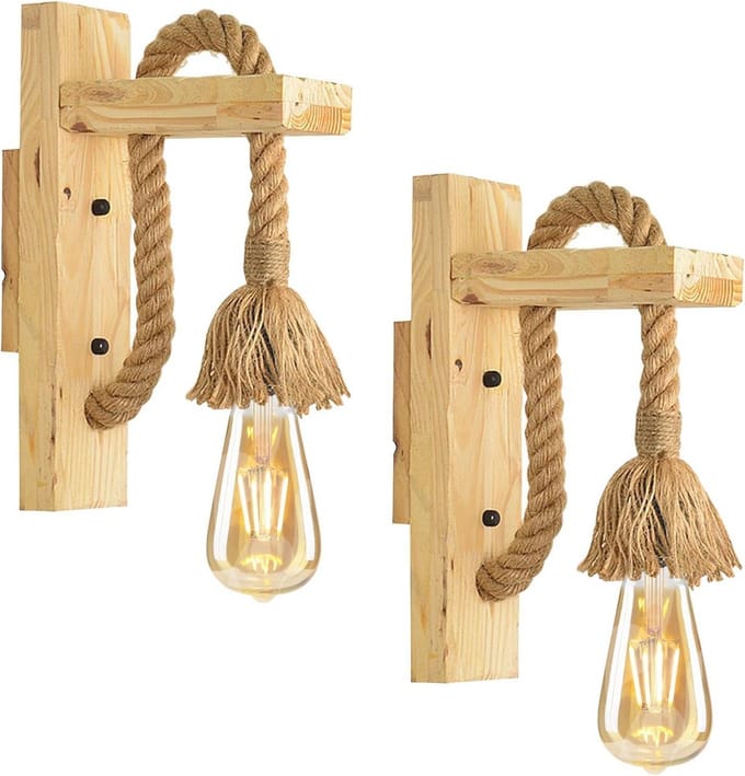 Rustieke houten wandlamp met touwophanging voor elk interieur