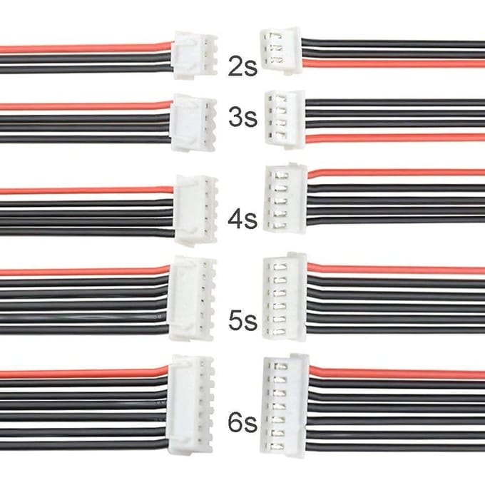 10 Pcs 22AWG JST-XH Balance Charging Cable Adapter – 2S 3S 4S 5S 6S – 2 Pcs Each – For LiPo Battery – High-Quality Silicone Wire blanc