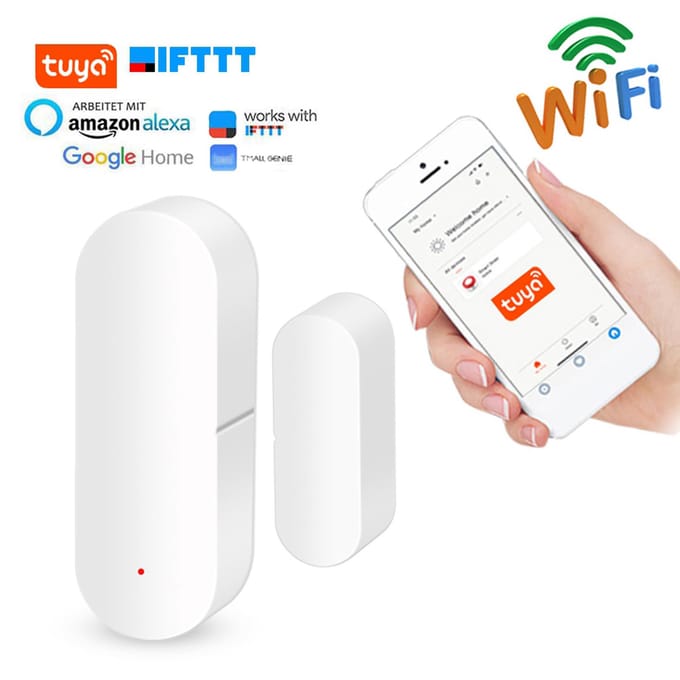 Slimme WiFi Deur Raam Open/Gesloten Sensor Detectoren Spraakbesturing voor Google Home voor Tuya white