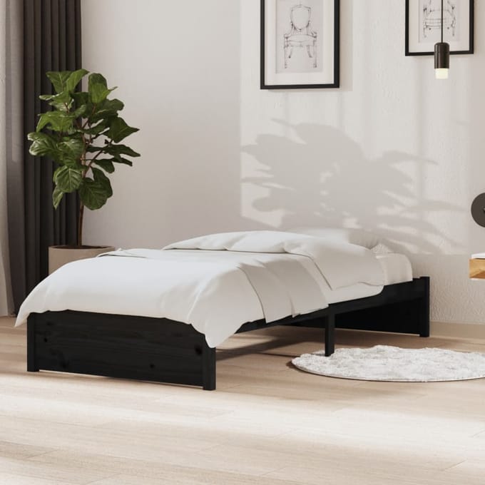 vidaXL - Bedframe - massief - hout - zwart - 90x190 - cm