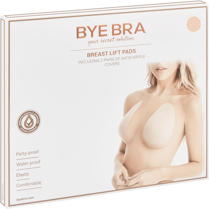 Bye Bra Borstlift Tape Pads, Zelfklevende Beha, Borstliftende Tape met Satijnen Tepelcovers, Maten: A-C, D-F, F-H, Verkrijgbaar in meerdere kleuren (Nude, D-F)