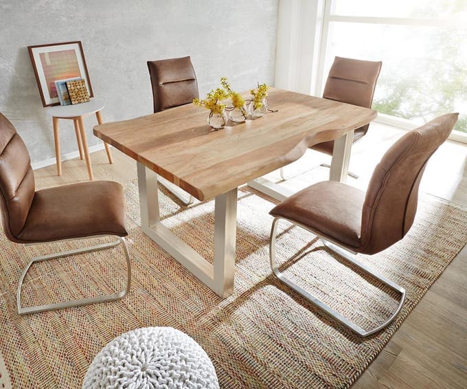 Eettafel Edge acacia natuur 200x100 edelstaal breed Live-Edge
