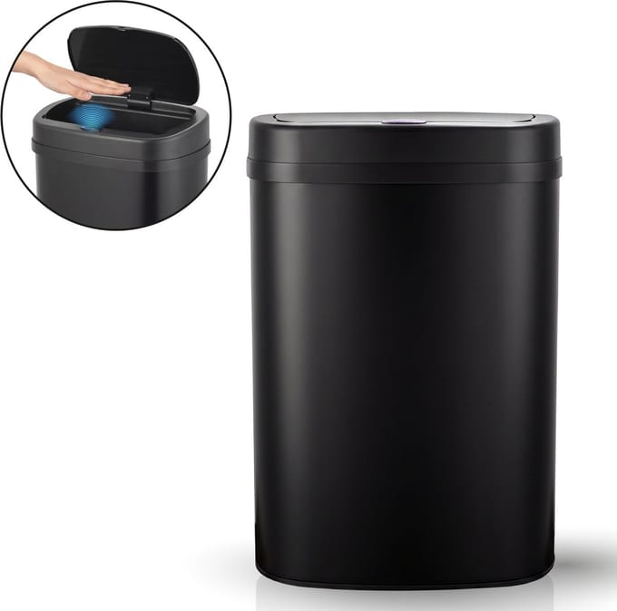 ADSafety Prullenbak met Sensor - 60 Liter - Ovale Afvalbak RVS - Vuilnisbak - Soft Close Deksel - Zwart